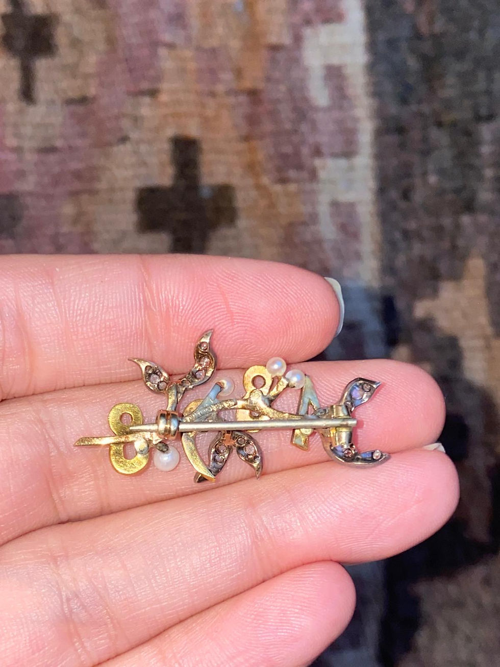 Thumbnail: 1898 Enamelled Green & Diamond Brooch