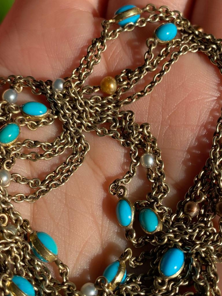Thumbnail: Late Victorian 15ct chain with Turquoise Cabochons