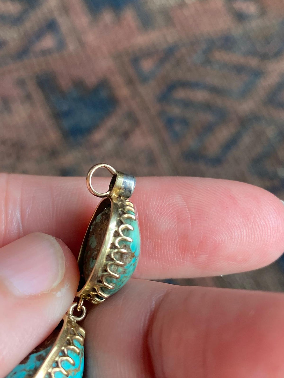 Thumbnail: Large Turquoise Matrix Double Drop Pendant With Diamond Top