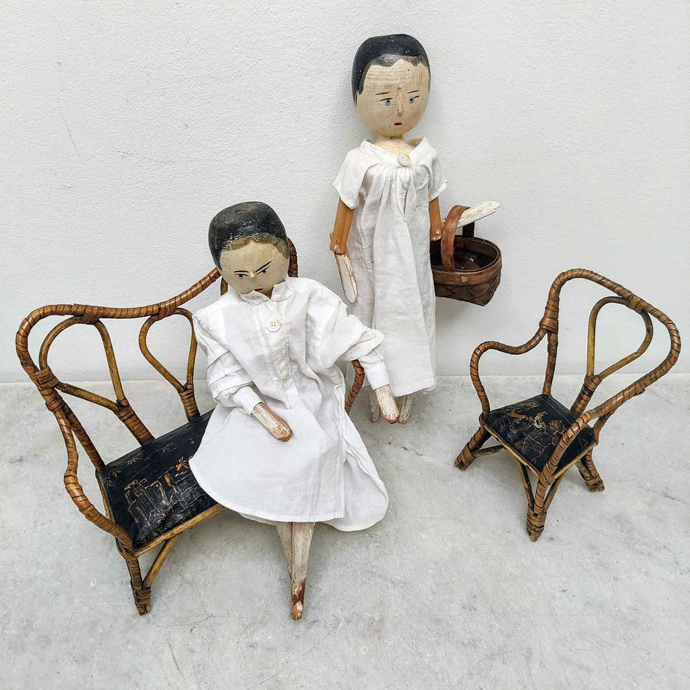 Thumbnail: Early Folkart German Grodnertal’ Doll & Basket