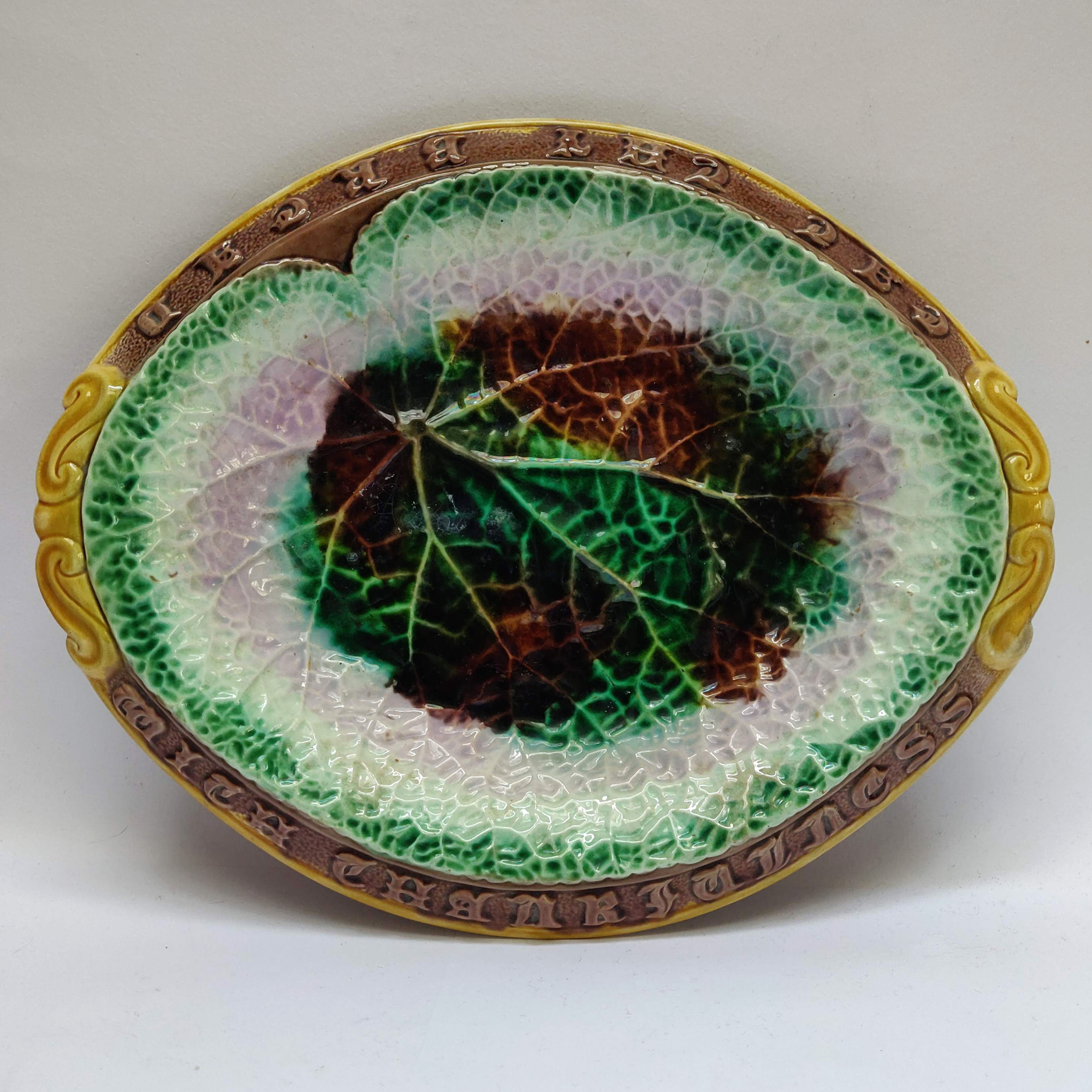 'Eat Thy Bread With Thankfulness' Majolica Plate