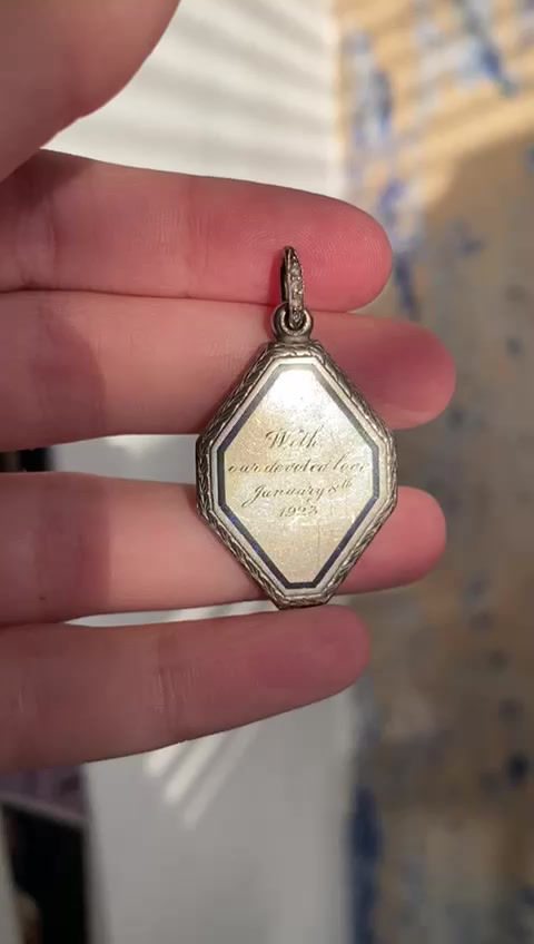 Thumbnail: Elongated Octagonal Platinum Locket With Blank Carved Front And Rose Cut Diamond