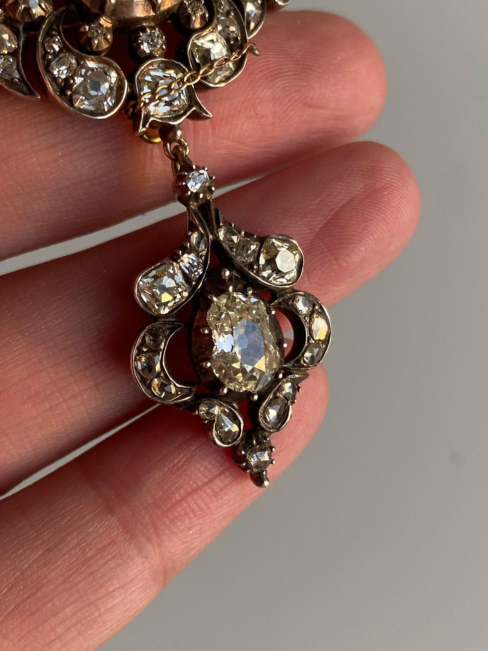 Thumbnail: 2 Carat Diamond With 1 Carat Diamond Drop 1850s Brooch & Pendant