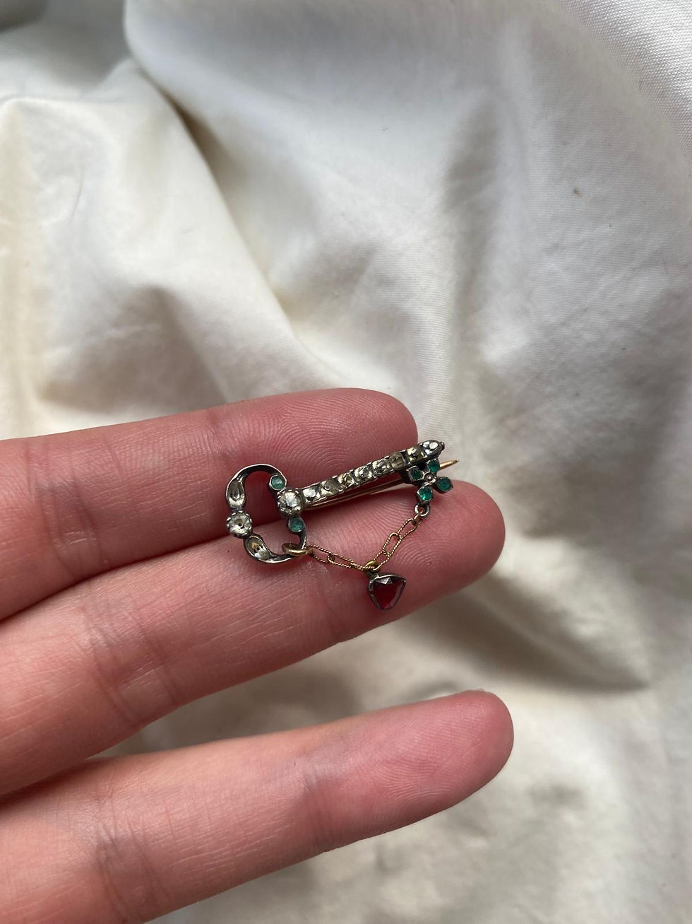 Thumbnail: Georgian Paste 'Key To My Heart' White & Green Paste With Tiny Garnet Heart