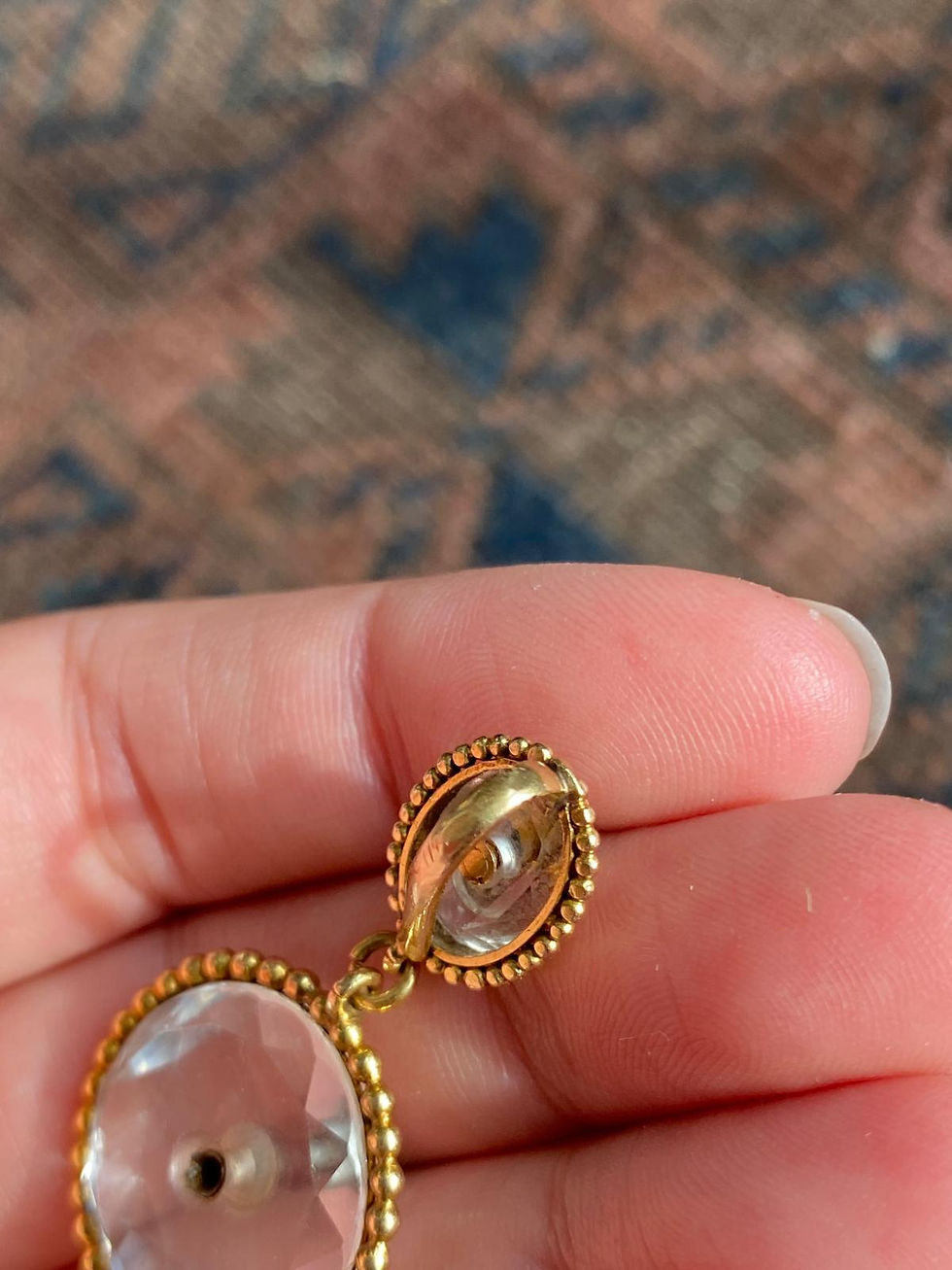 Thumbnail: Circle Of Rock Crystal Dangling From Matching Bale, Both Studded With Turquoise