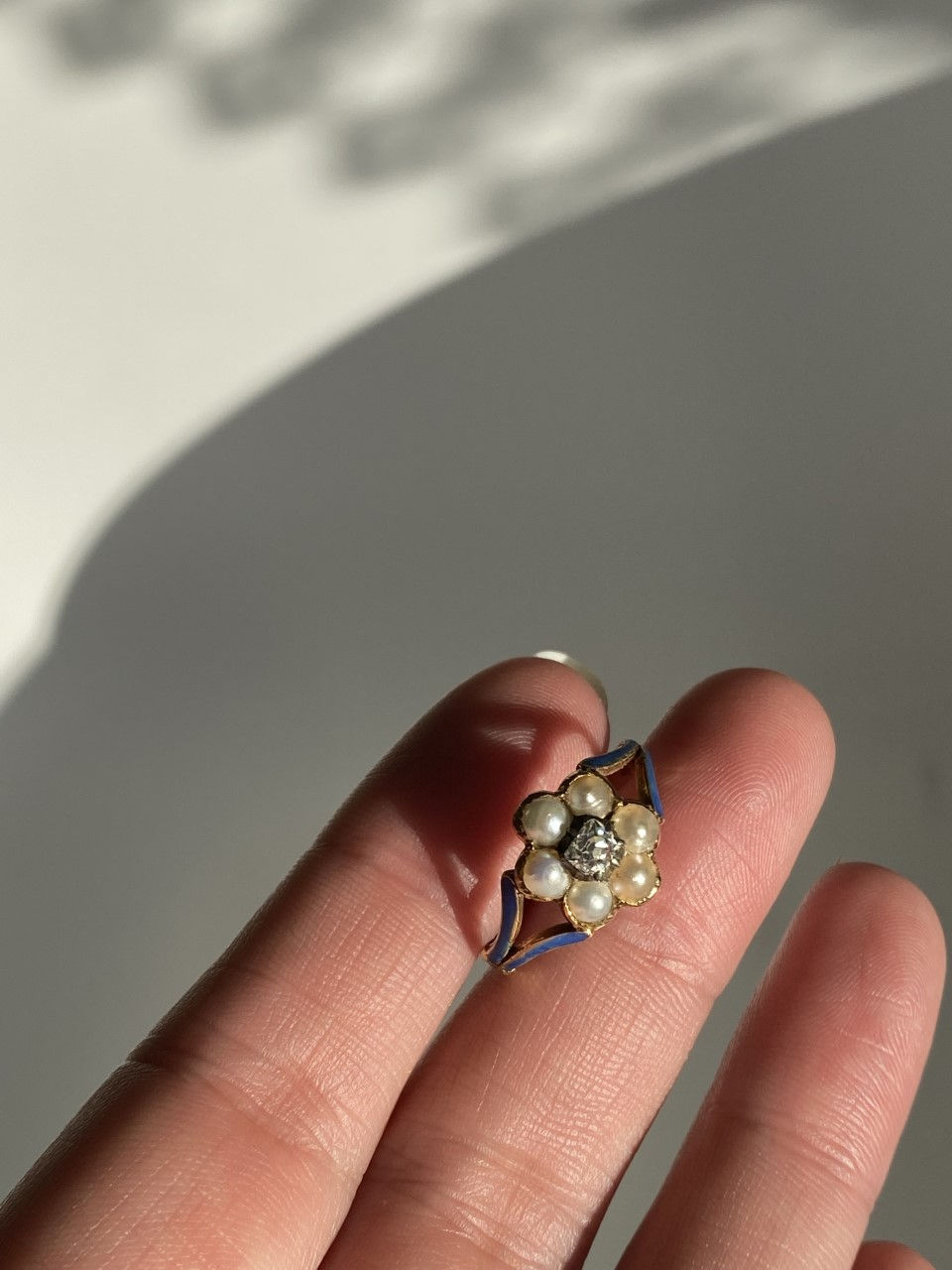 Thumbnail: Georgian Pearl & Chunky Diamond Ring