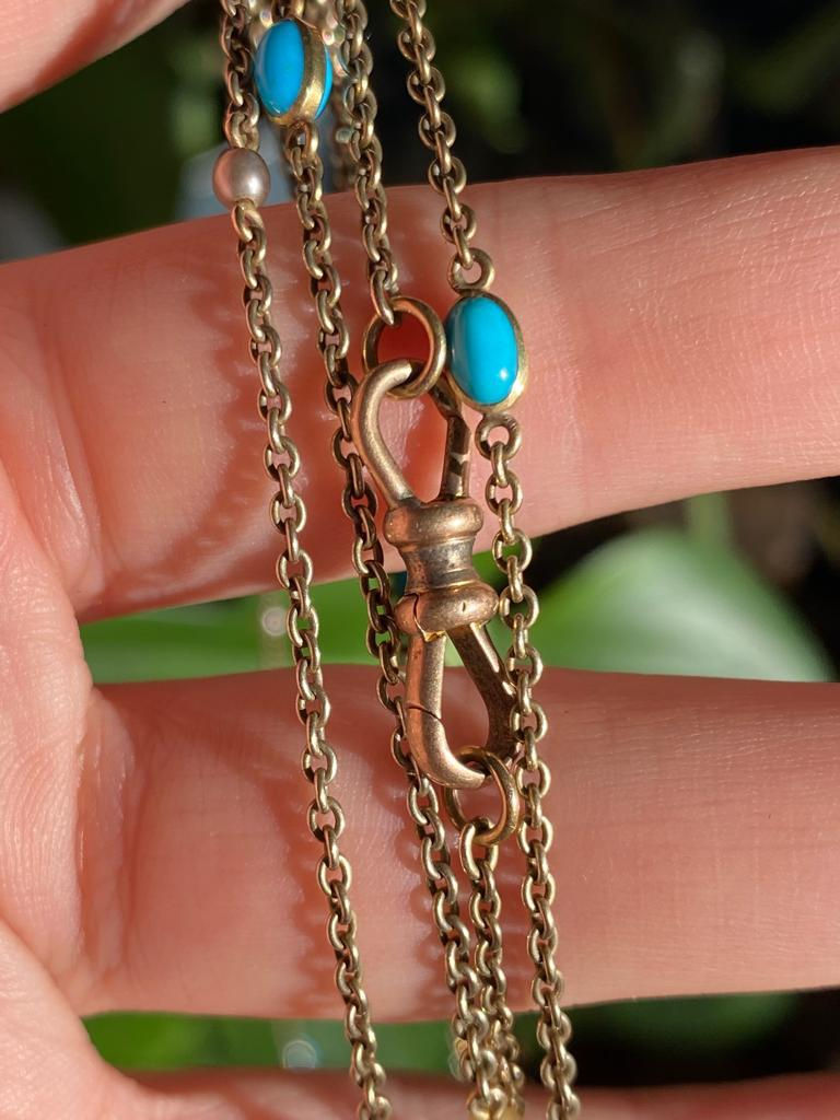 Thumbnail: Late Victorian 15ct chain with Turquoise Cabochons