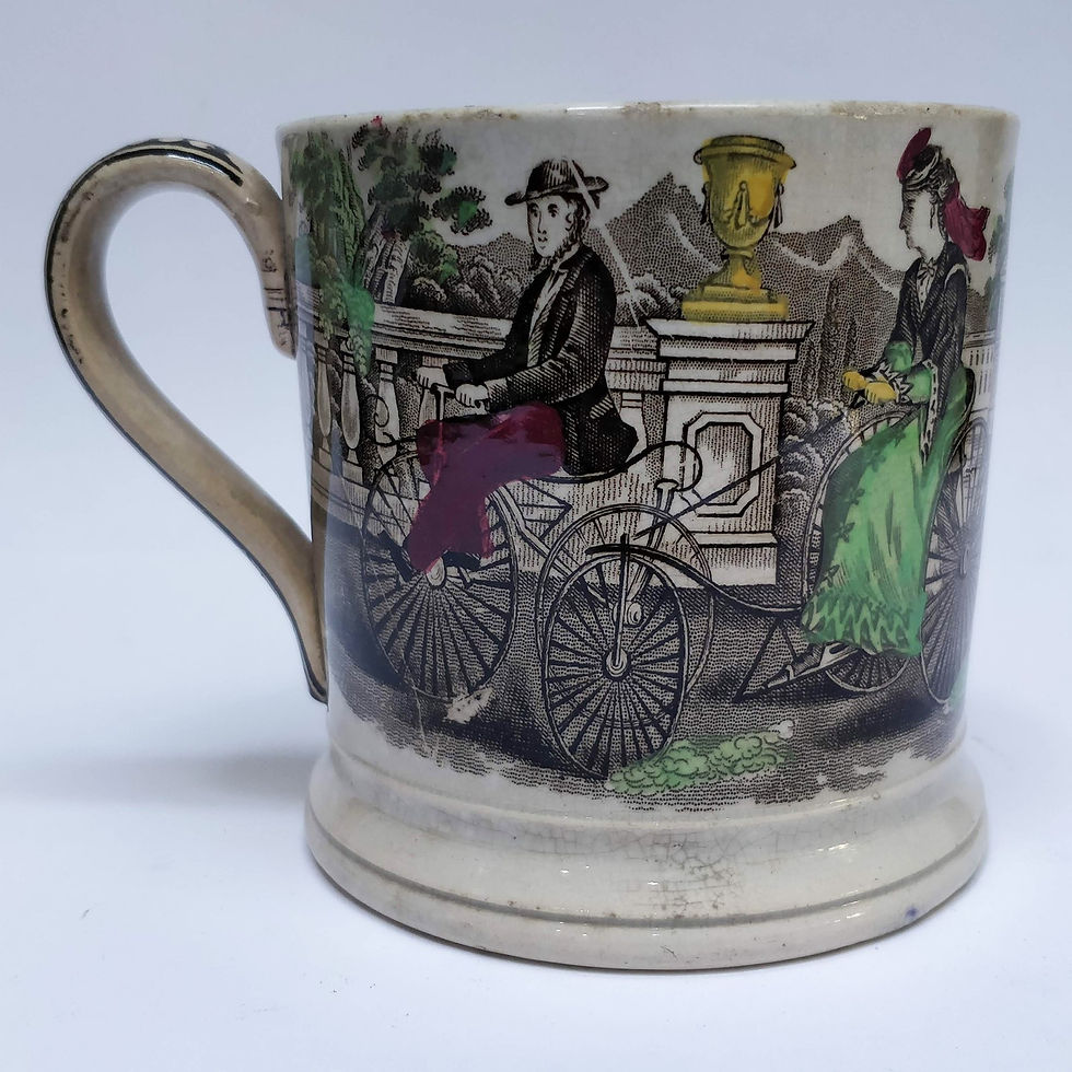 C19th Staffordshire Pottery Mug Marked ‘Bicycle’