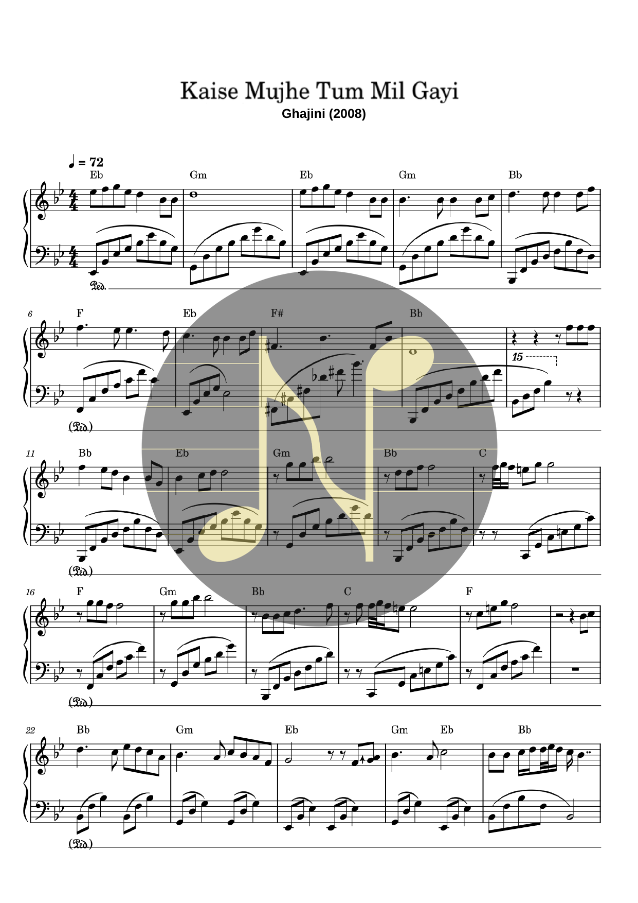 Kaise Mujhe Tum Mil Gayi | Piano Sheet Music (Chord Charts)