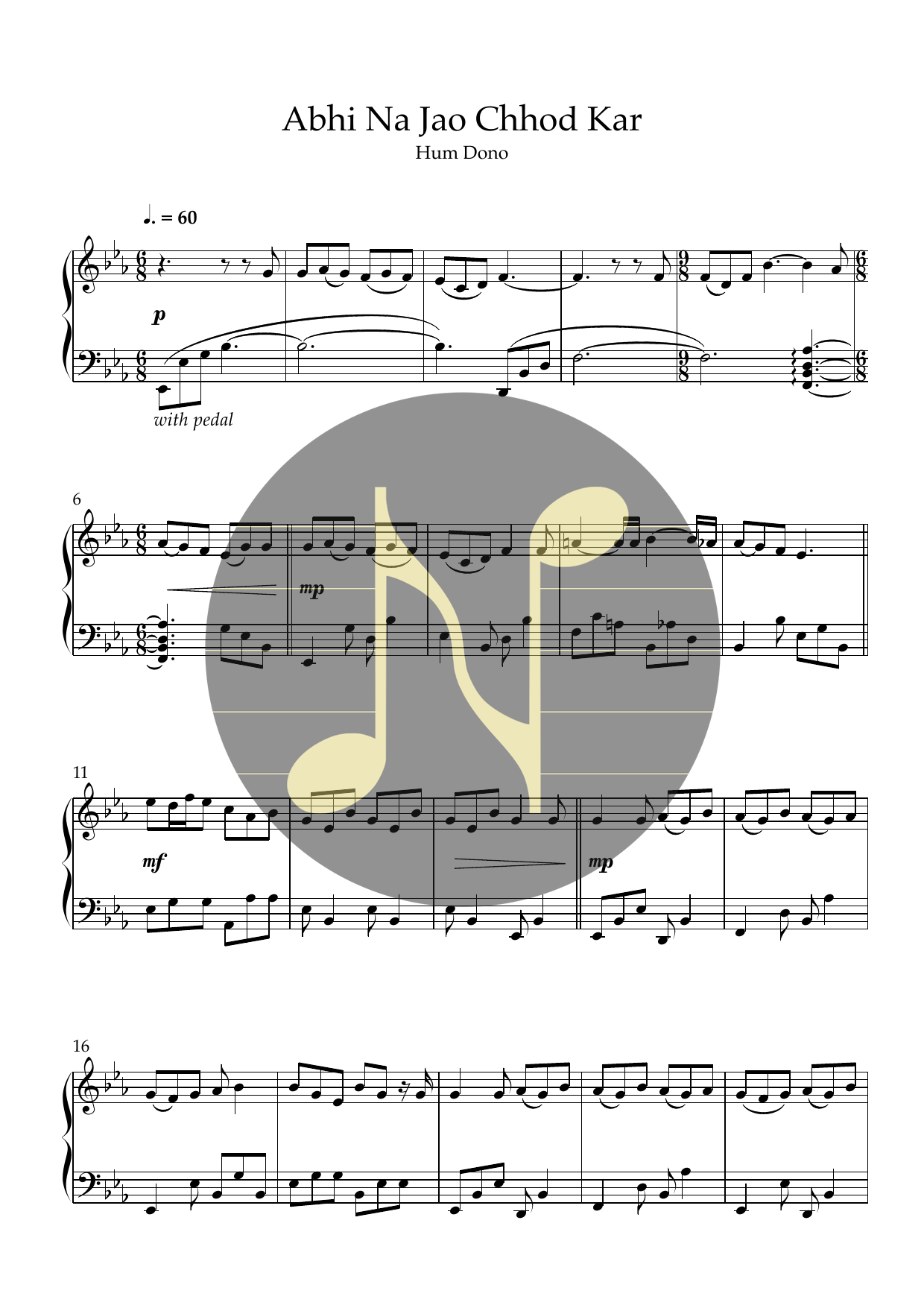 Abhi Na Jao Chhod Kar | Piano Sheet Music