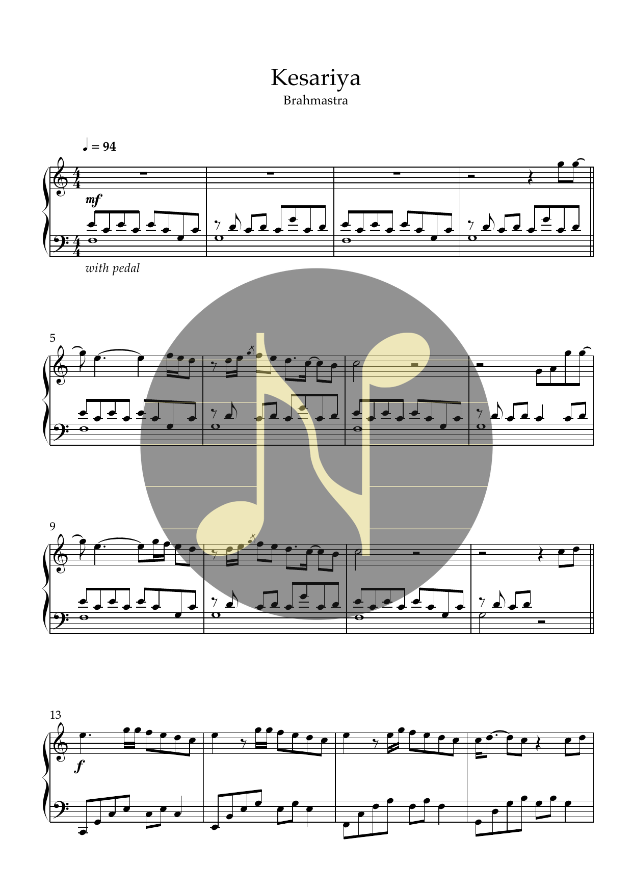 Kesariya | Piano Sheet Music