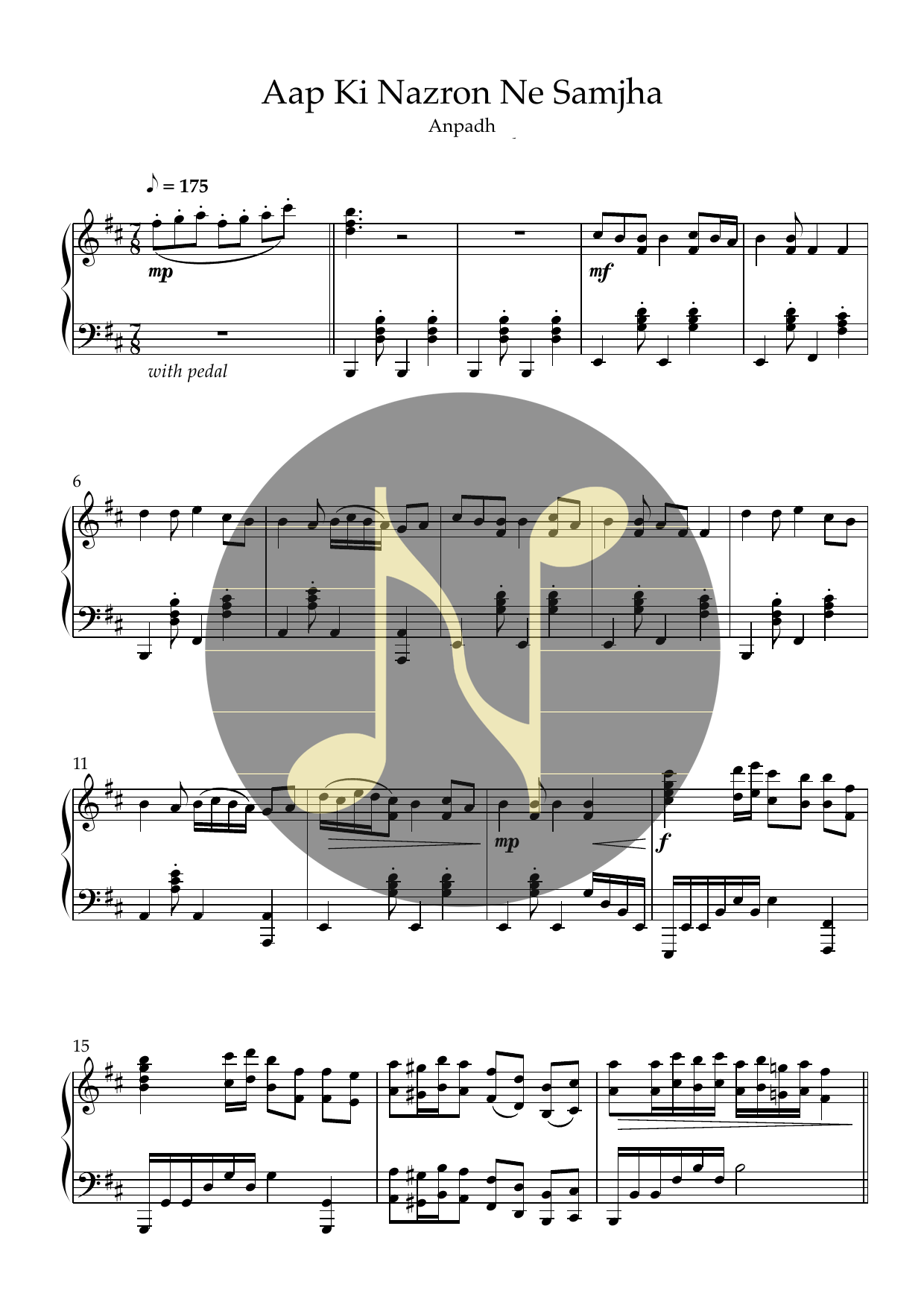 Aap Ki Nazron Ne Samjha | Piano Sheet Music