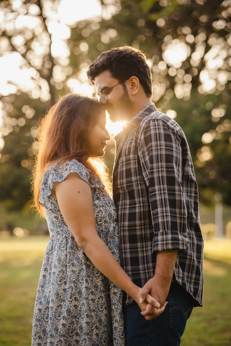 romantic pre wedding shoot mussoorie couple portrait in golden sunlight outdoor