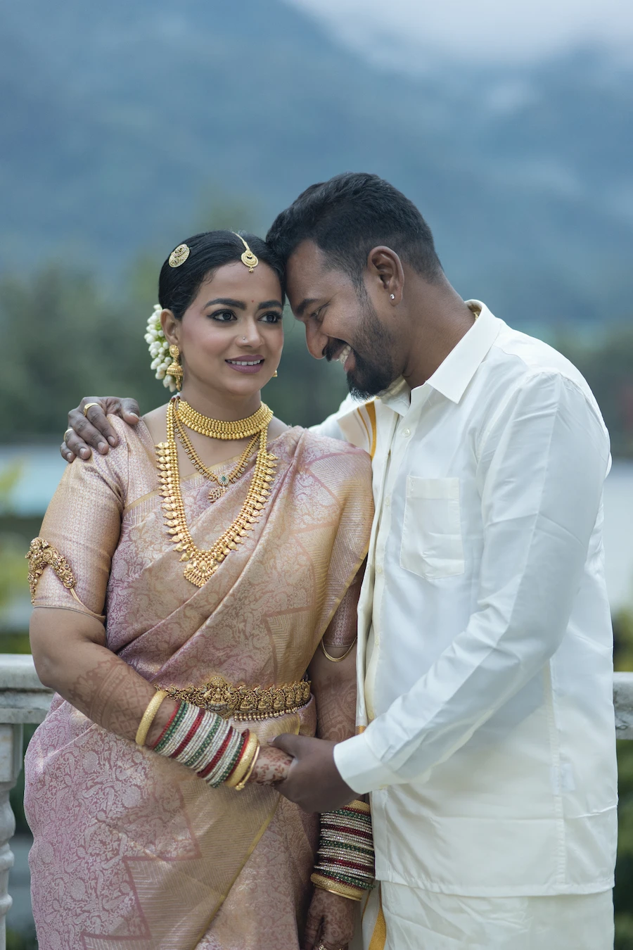 romantic traditional couple close portrait pre wedding shoot in mussoorie hills uttarakhand