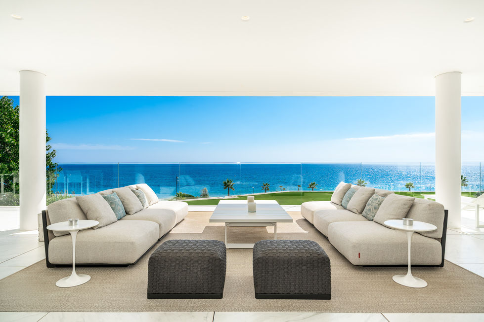 Infinity-edge communal pool overlooking the Mediterranean Sea