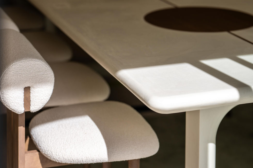 a white table with a round hole in the middle