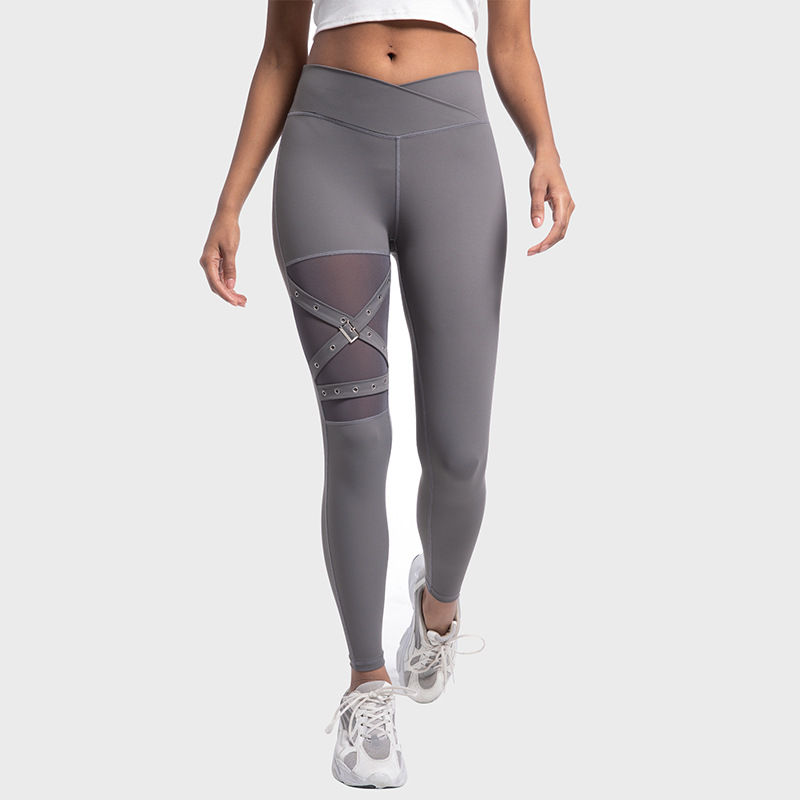Thumbnail: Yoga Pants Bottom Pants Cross Waist Mesh Yoga Clothing Lift Hip Tummy Long Pants