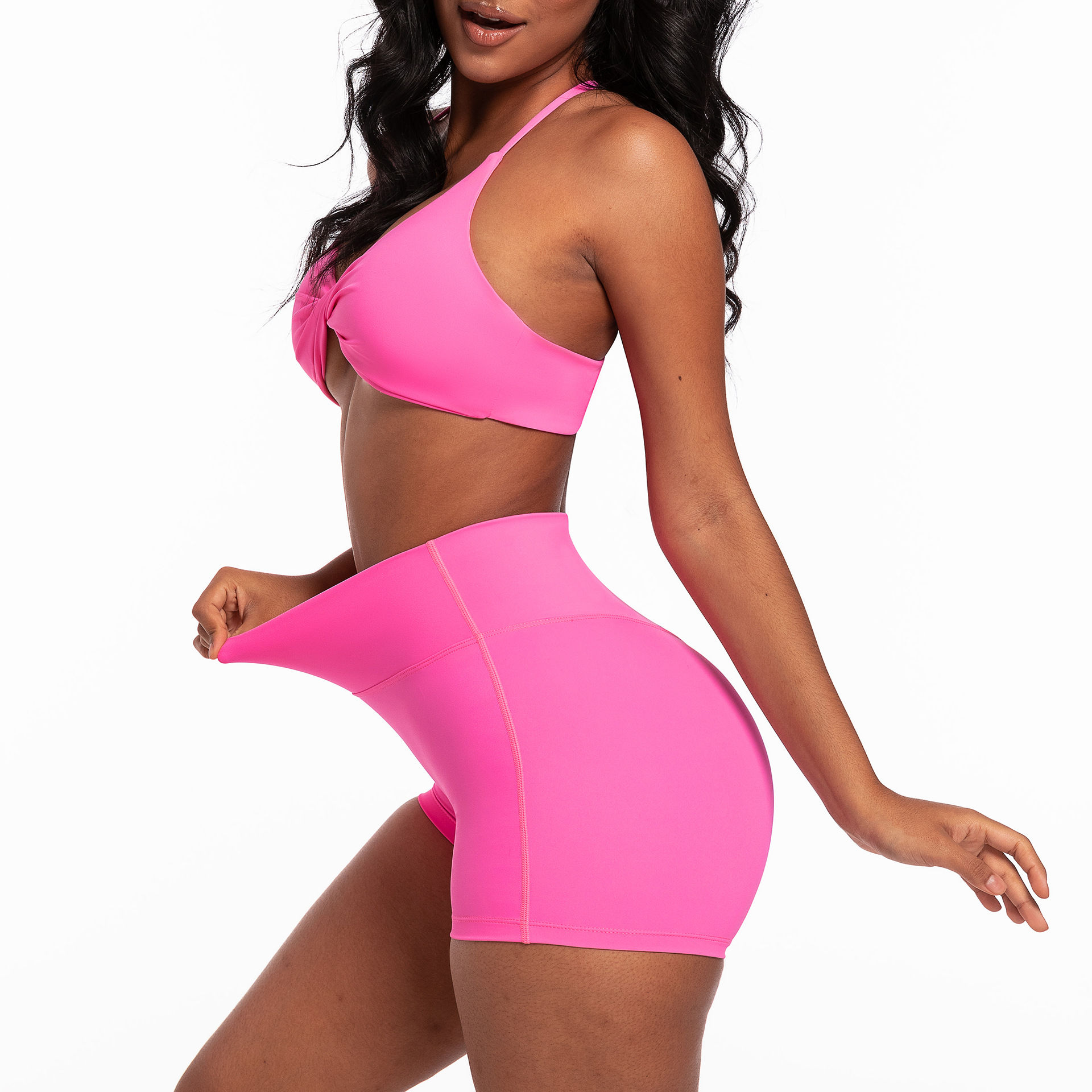 Outdoor Yoga Clothing Set Quick Dry Sports Yoga Bra Women's High Waist Peach Hip