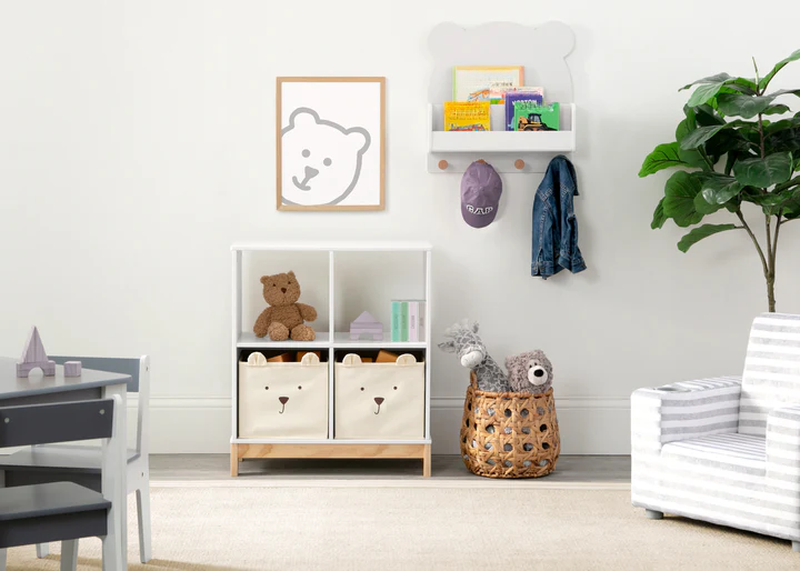 Küçük resim: Palvem Çocuk Kitap ve Oyuncak Dolabı - Ayı Desenli Kumaş Kutulu