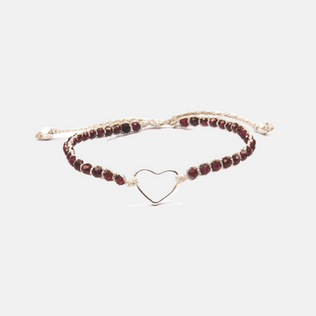 Red beaded Inclusiveness Bracelet Gold featuring an open heart.