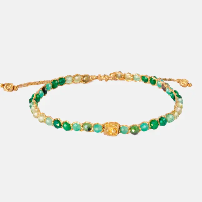 Delicate green and gold beaded Inclusiveness Bracelet Gold, adjustable design.