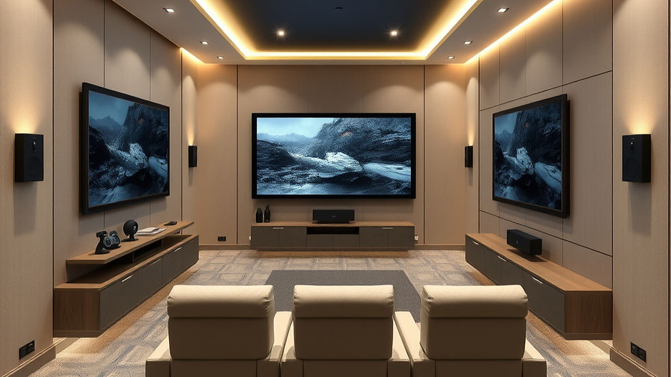 Space-saving solutions for home theaters featuring compact layouts, smart storage, and modern cinema room design