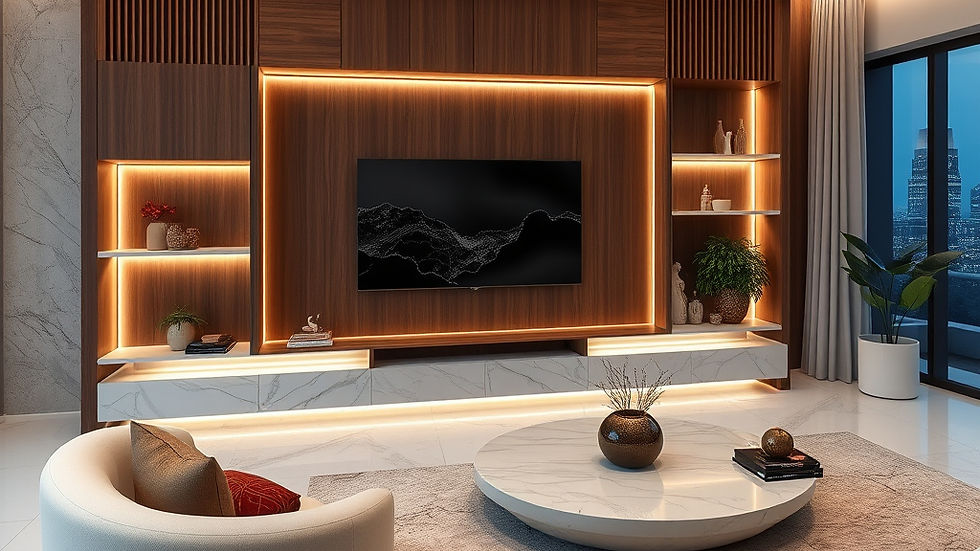 Latest TV unit design trends for 2026 with modern floating cabinets and ambient lighting