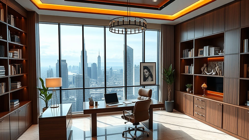 Luxury home office design with premium furniture and elegant interior finishes