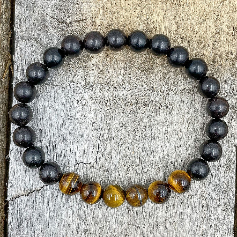Thumbnail: Grove - Tiger Eye & Ebony Blackwood Mala Beaded Bracelet
