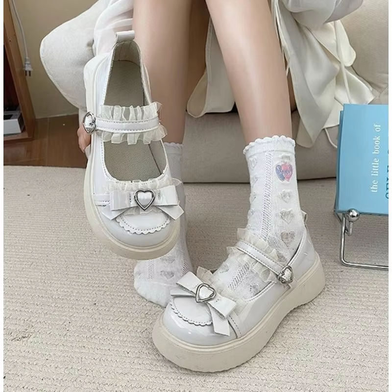 Miniatura: 2026 Spring Summer New Women Mary Jane Leather Shoes, Solid Color Butterfly Knot