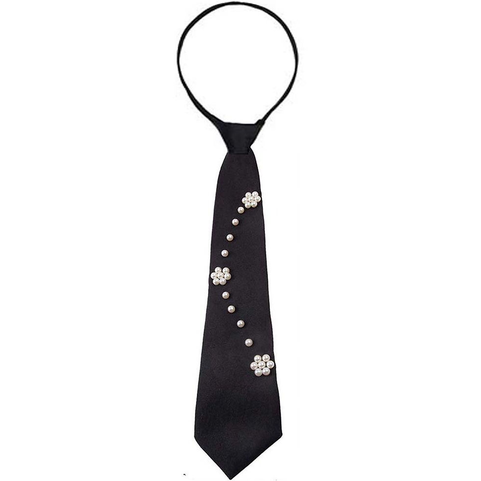 Miniatura: Elegant Korean Style Pearls Tie Tassels Black Hand-beaded Long Necktie Academic 