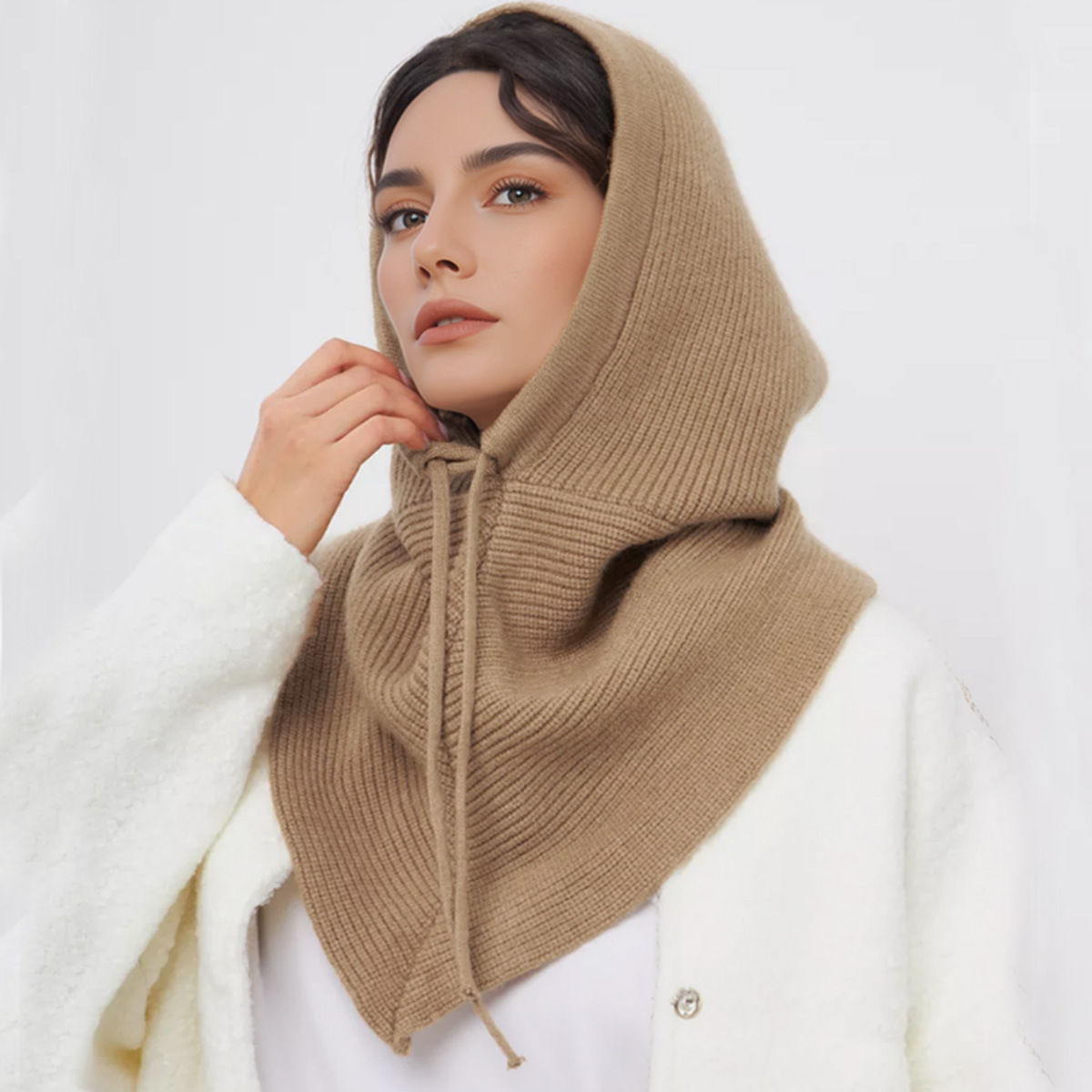 Winter Balaclava Hat Scarf  for Women Knitted Hooded Caps Outdoor Warm One-Piece