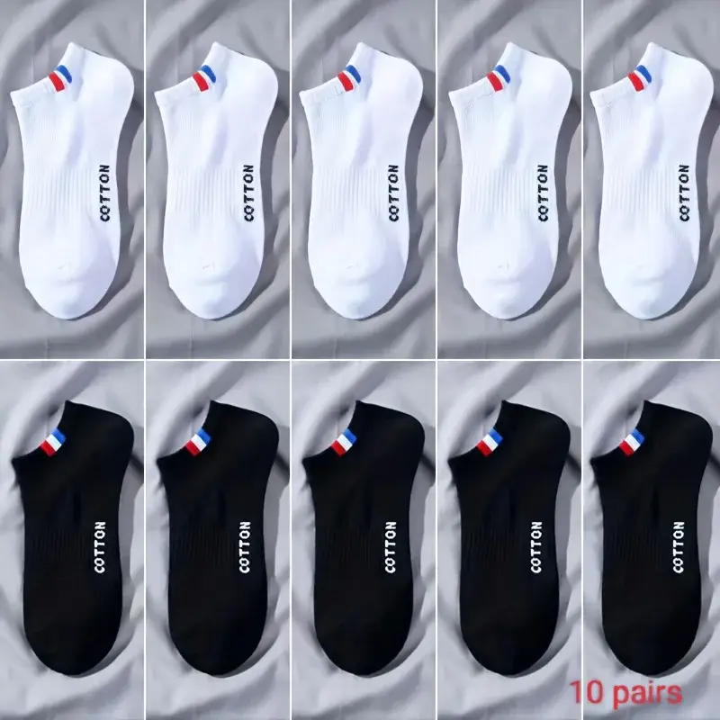Miniatura: 5/10Pairs Of Men's Simple Solid Liner Anklets Socks, Comfy Breathable Soft Sweat