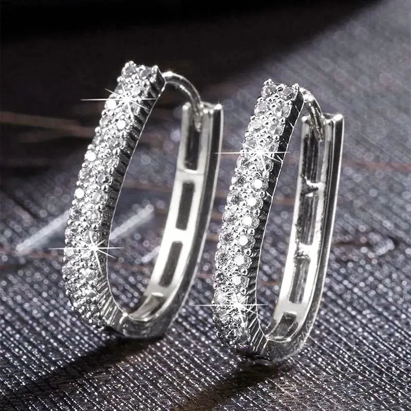 Miniatura: Huitan Silver Color Fashion Elegant Hoop Earrings with Shiny Cubic Zirconia for 