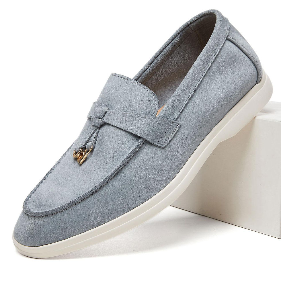 Miniatura: Desai Men's Faux Suede Loafers Metal Buckle Tassel Slip-on Casual Driving Shoes 