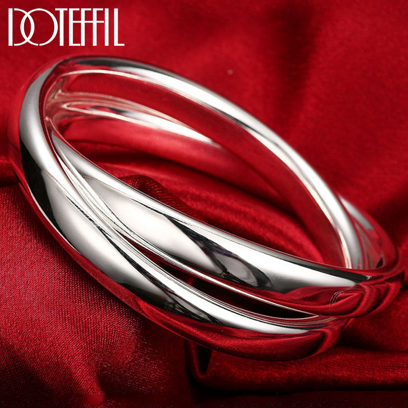 DOTEFFIL 925 Sterling Silver Smooth Double Big Ring Diameter 7cm Bangle Bracelet