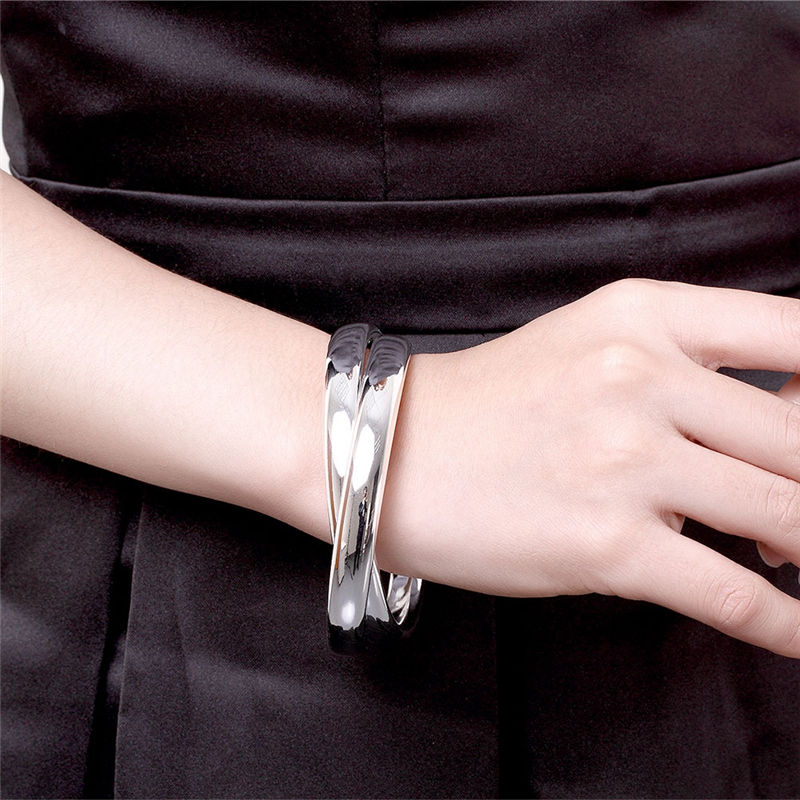 Miniatura: DOTEFFIL 925 Sterling Silver Smooth Double Big Ring Diameter 7cm Bangle Bracelet
