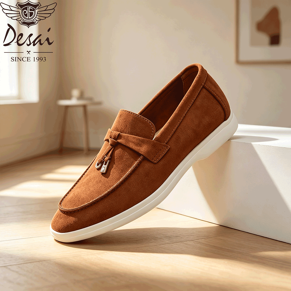 Miniatura: Desai Men's Faux Suede Loafers Metal Buckle Tassel Slip-on Casual Driving Shoes 
