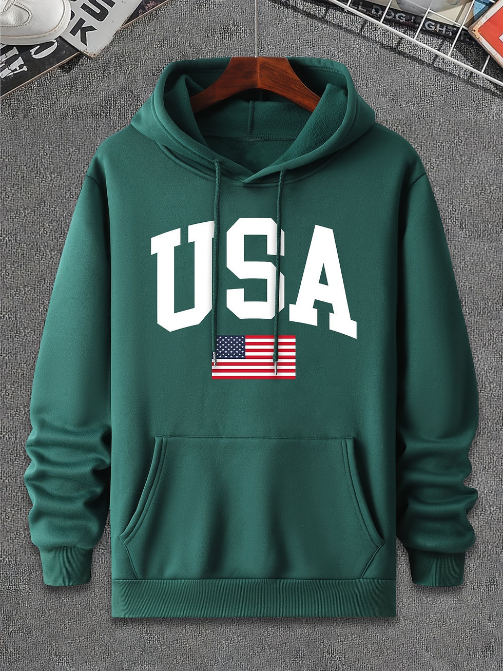 Miniatura: Men's autumn and winter fashionable casual loose oversized USA flag print fleece