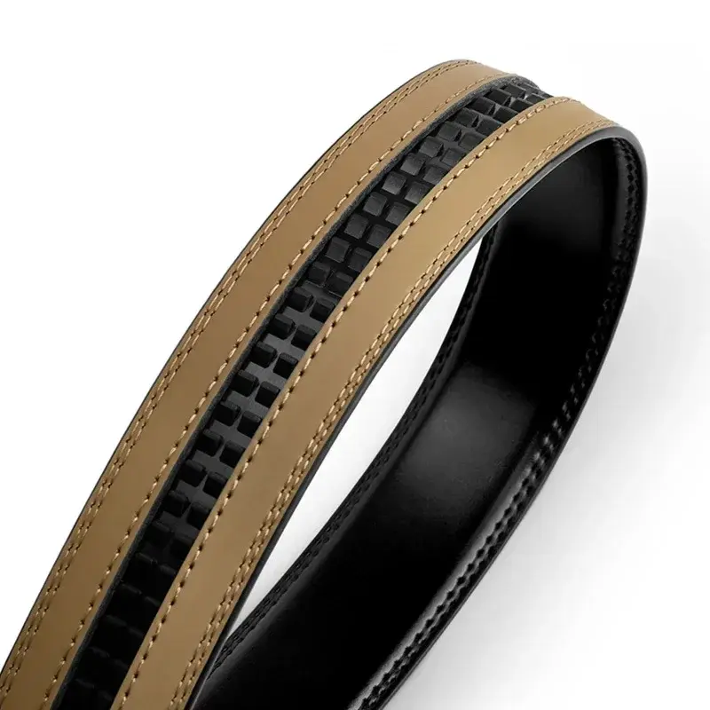 Miniatura: Genuine Leather No-Buckle Belt for Men - 3.5cm Width, 115-145cm Sizes, Black/Bro