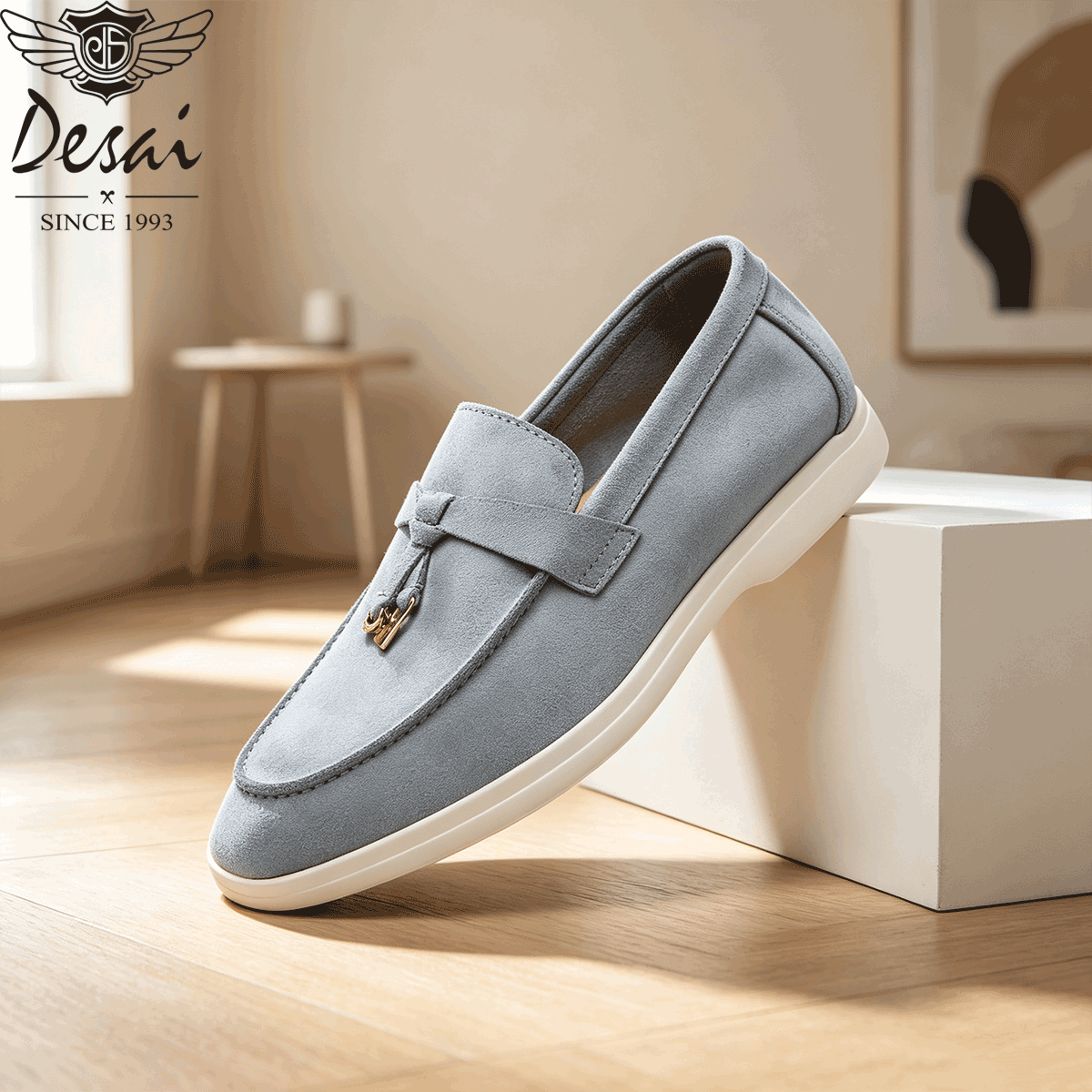 Desai Men's Faux Suede Loafers Metal Buckle Tassel Slip-on Casual Driving Shoes