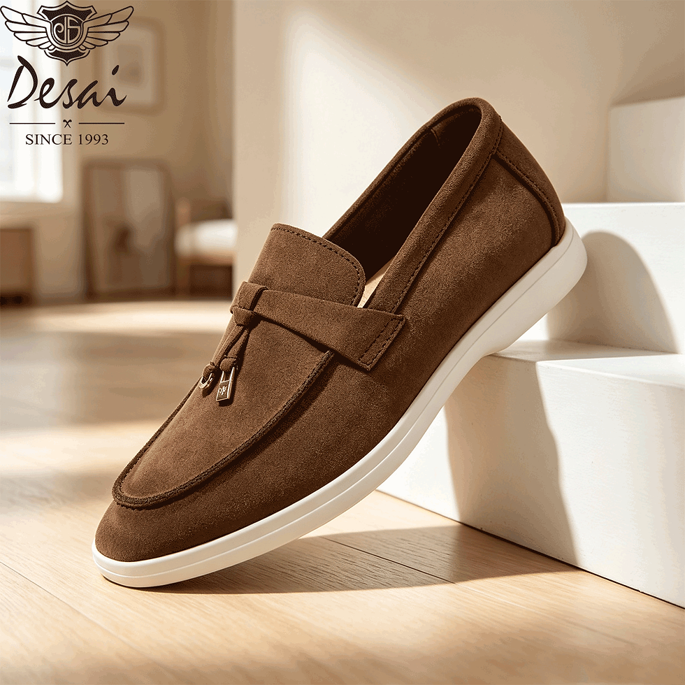 Miniatura: Desai Men's Faux Suede Loafers Metal Buckle Tassel Slip-on Casual Driving Shoes 