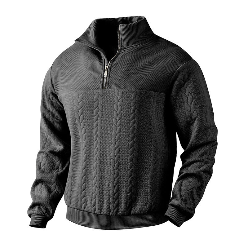 Miniatura: Casual Stand-up Collar Zipper Pullover Loose Knitted Jacquard Autumn and Winter 