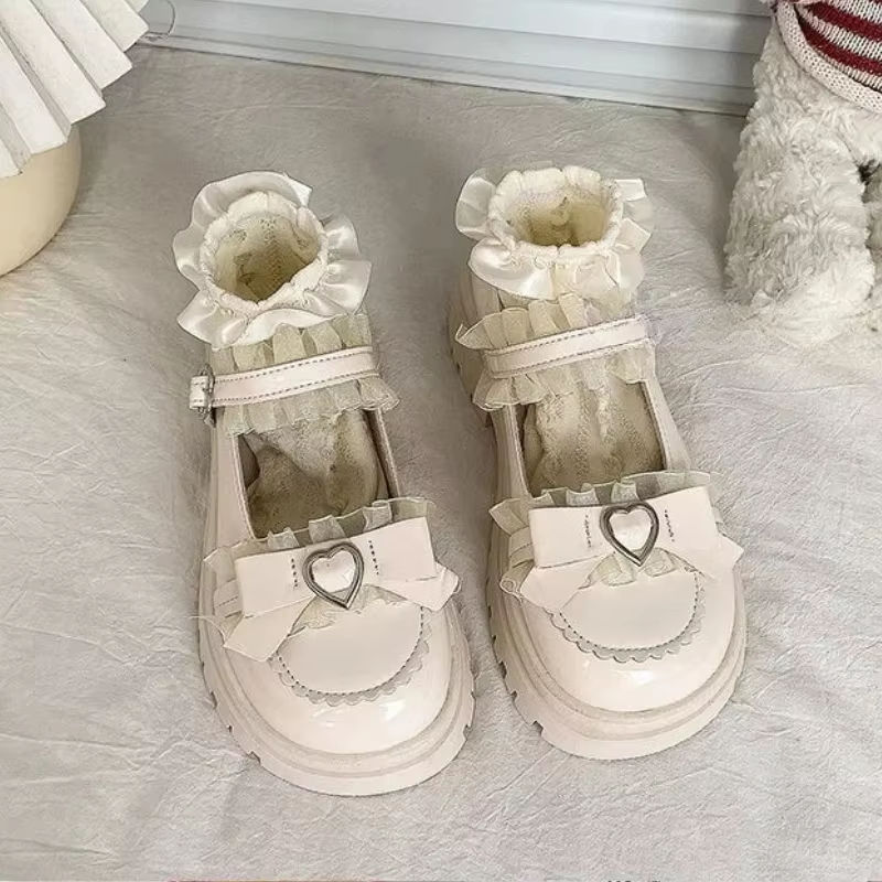 Miniatura: 2026 Spring Summer New Women Mary Jane Leather Shoes, Solid Color Butterfly Knot