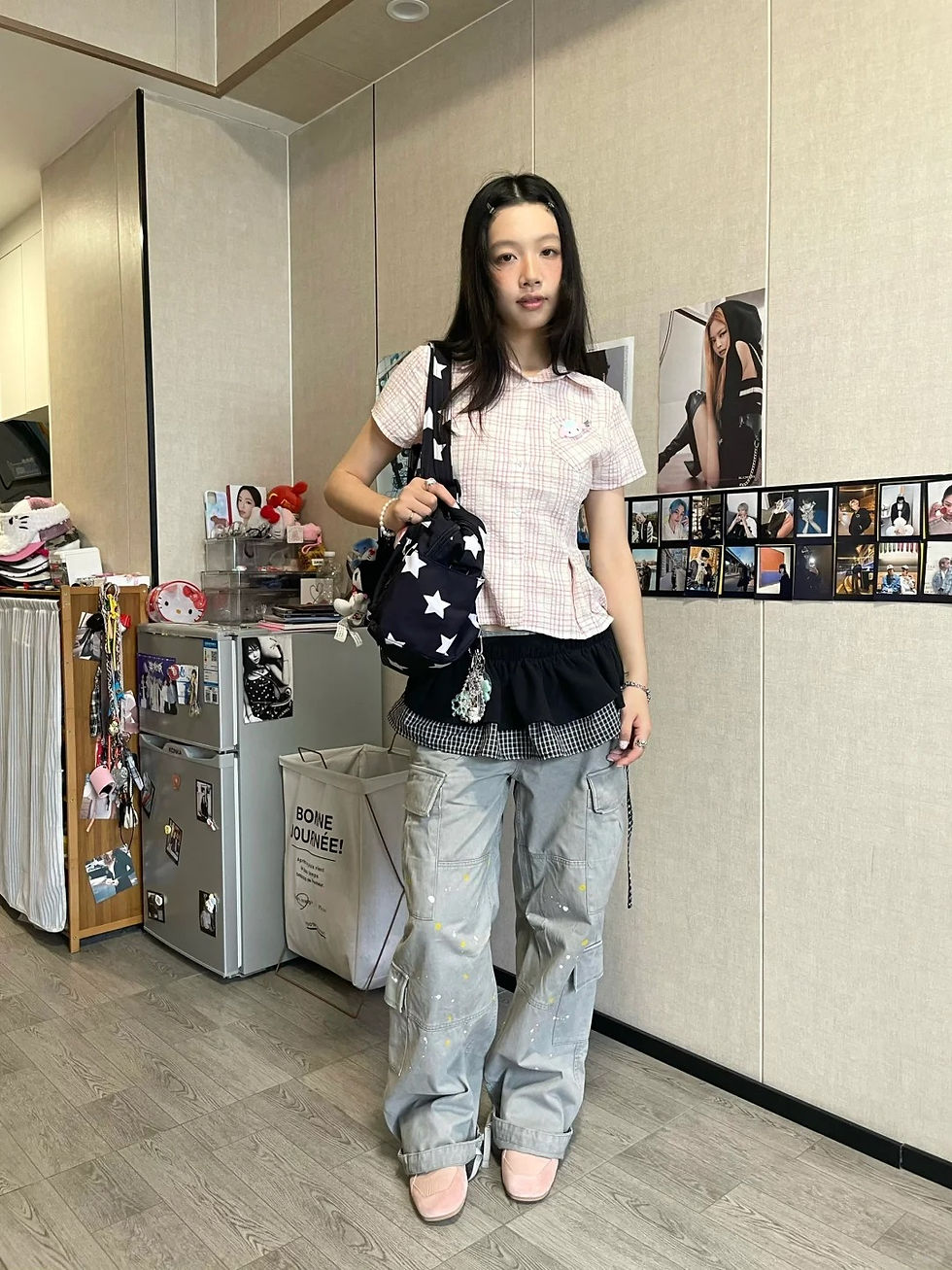 Miniatura: Genayooa Y2k Japanese Plaid Shirt Women Short Sleeve Pocket Slim 2000s Aesthetic