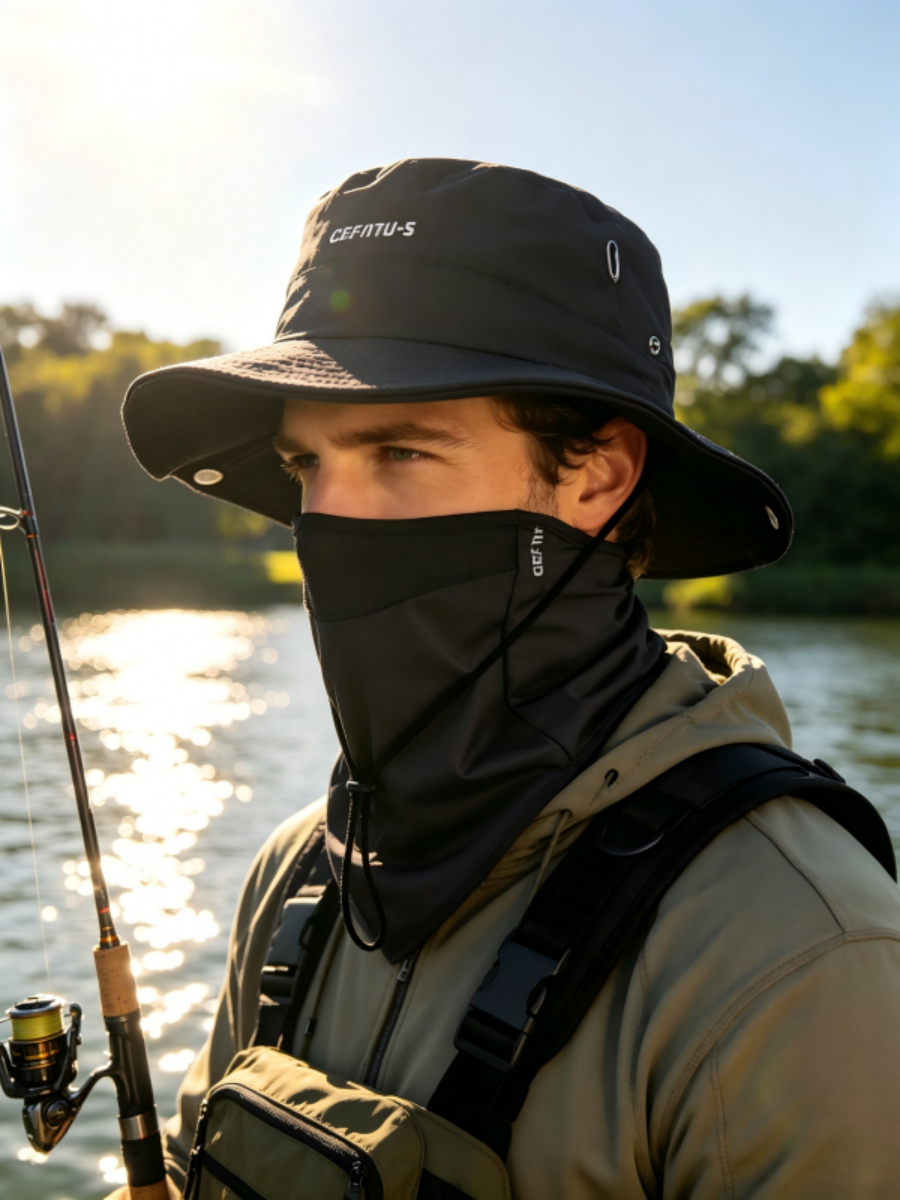Miniatura: Split Style Sun Hat and Sun Mask, Breathable Wide Brimmed Fishing Hat, Blocking 