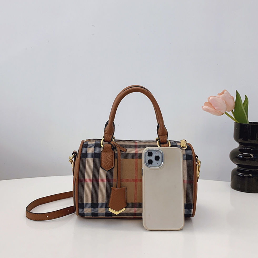 Miniatura: Large Capacity Classic Stripe Plaid Pattern Shoulder Bag PU Crossbody Tote with 