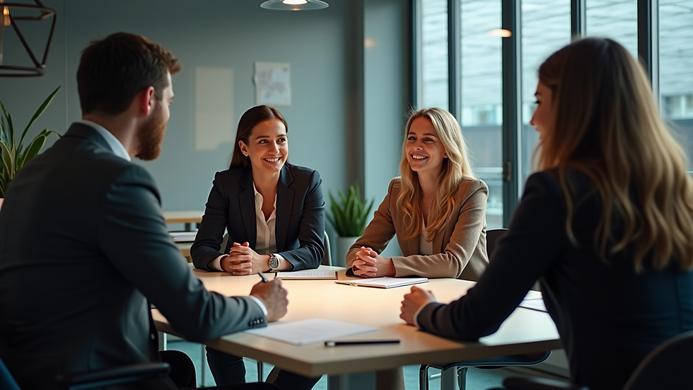 Eye-level view of a marketing team discussing film promotion strategies