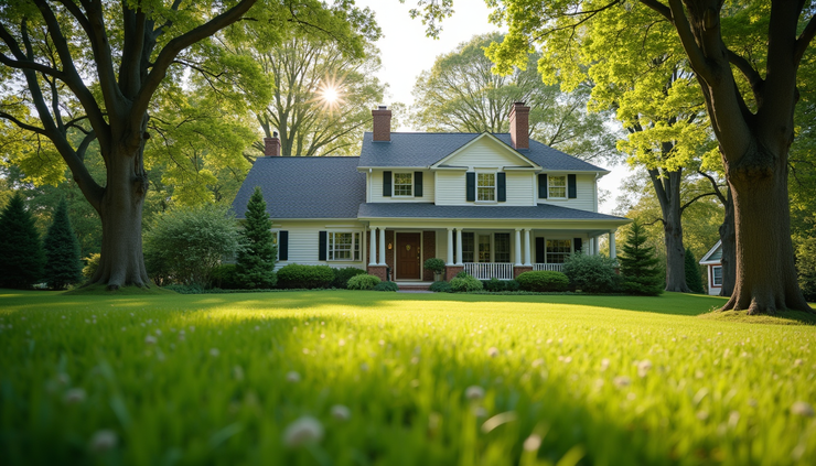 Eye-level view of a charming Palos Park home with a well-maintained front yard