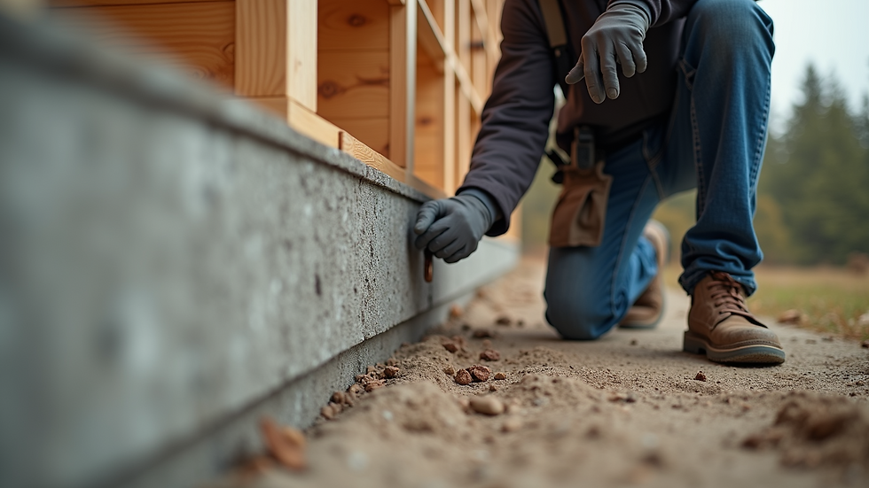 Close-up view of a home inspector checking a house foundation